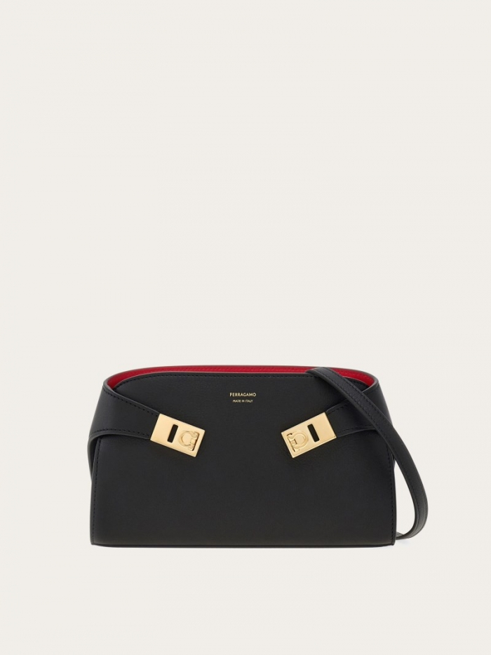 Ferragamo Women's Hug Mini Bicolor Crossbody Bag - Black/Flame Red | Quick Ship!