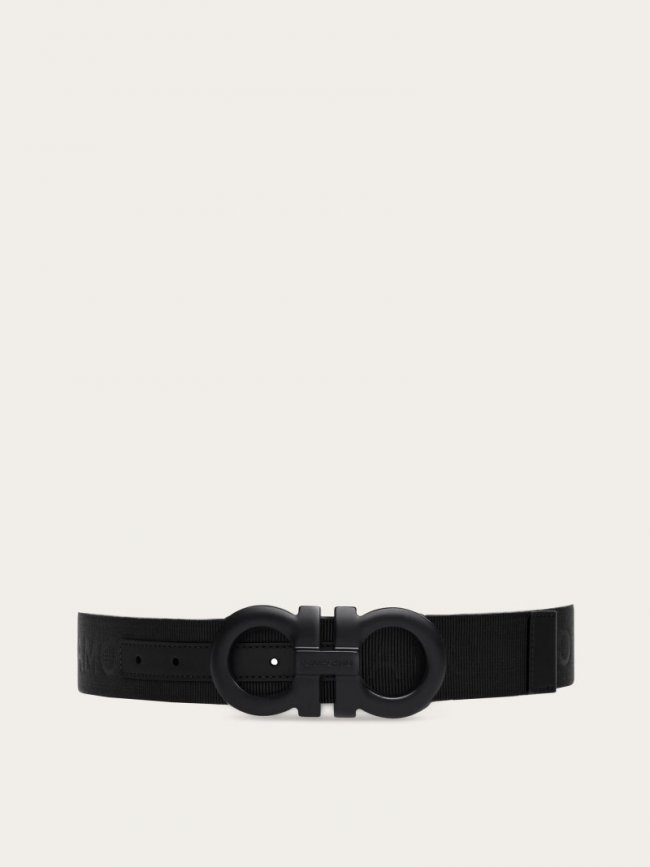 Ferragamo Men's Fixed Jacquard Fabric Belt - Black | Quick Ship!