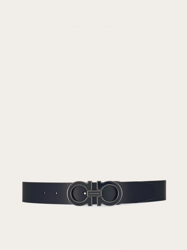 Ferragamo Men's Reversible And Adjustable Gancini Belt - Midnight Blue/Black | Quick Ship!