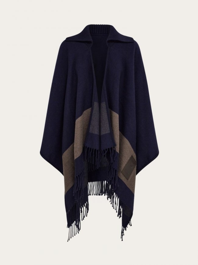 Ferragamo Women's Fringed Cape - Navy Blue/Clay | Quick Ship!