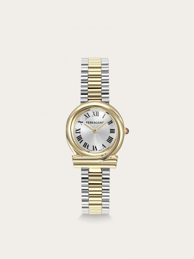 Ferragamo Women's Gancini Twisted Watch - Stainless Steel And Ip Yellow Gold/White Silver | Quick Ship!