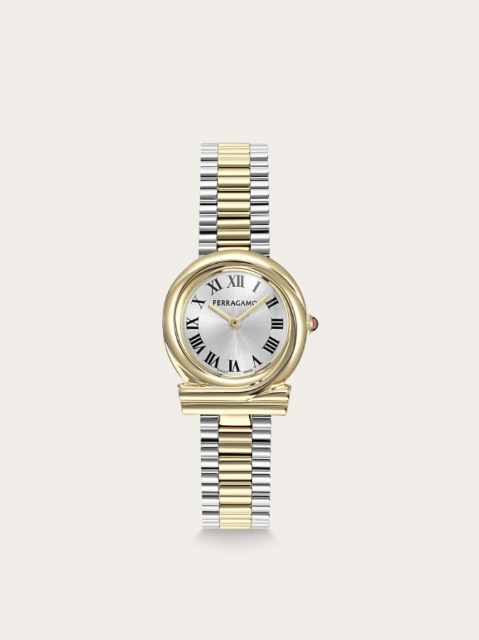 Ferragamo Women's Gancini Twisted Watch - Stainless Steel And Ip Yellow Gold/White Silver | Quick Ship!