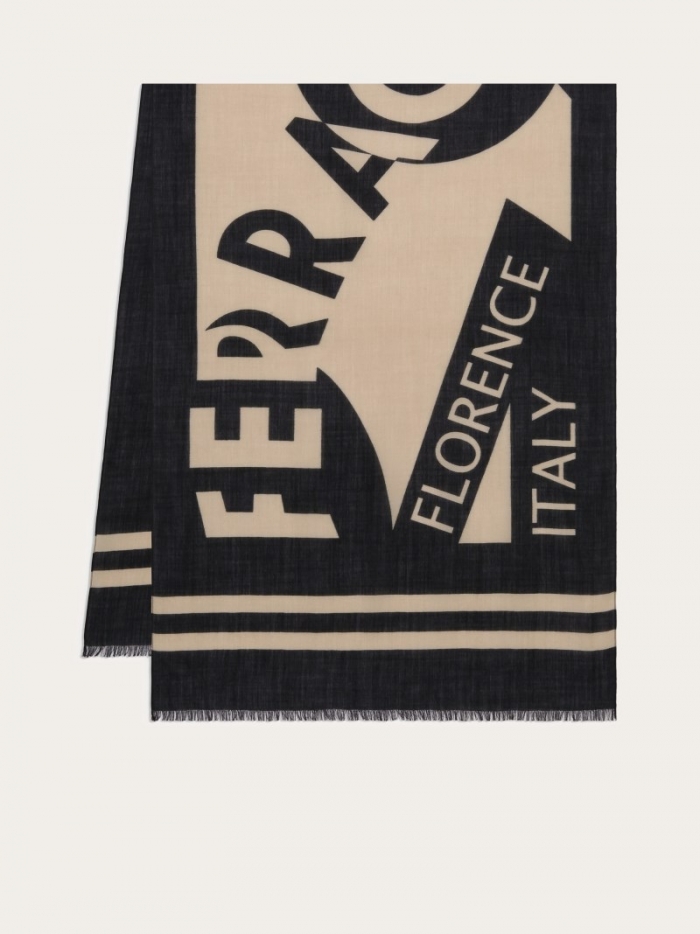 Ferragamo Men's Maxi-Logo Stole - Black/Stone Grey | Quick Ship!