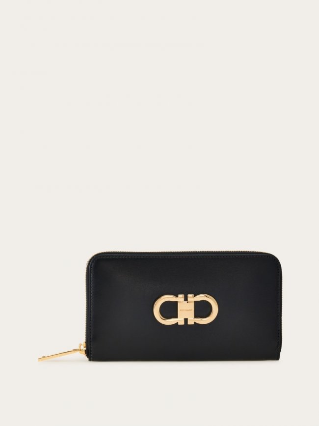 Ferragamo Women's Gancini Continental Wallet - Black/Flame Red | Quick Ship!