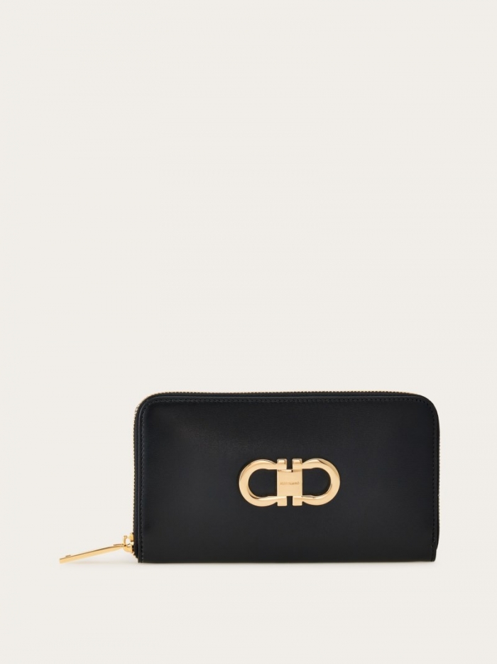 Ferragamo Women's Gancini Continental Wallet - Black/Flame Red | Quick Ship!