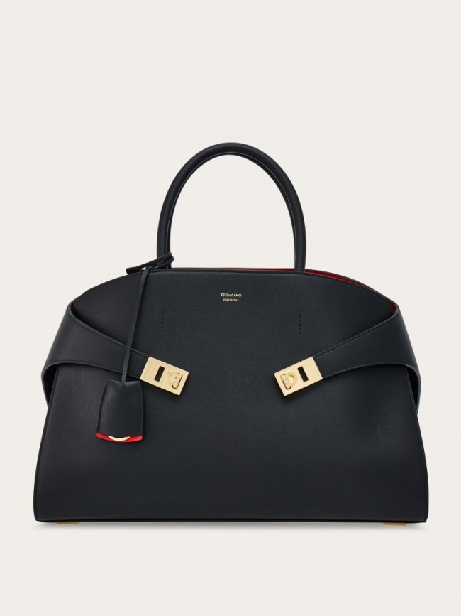 Ferragamo Women's Hug Bicolor Handbag - Black/Flame Red | Quick Ship!