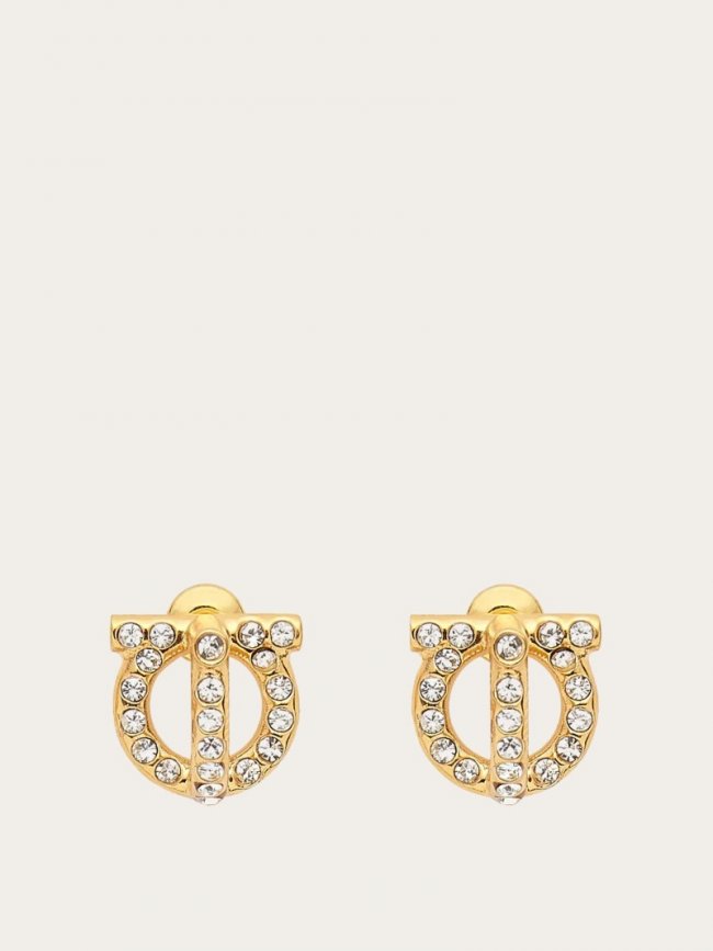Ferragamo Women's Gancini 3D Earrings With Crystals - Gold | Quick Ship!