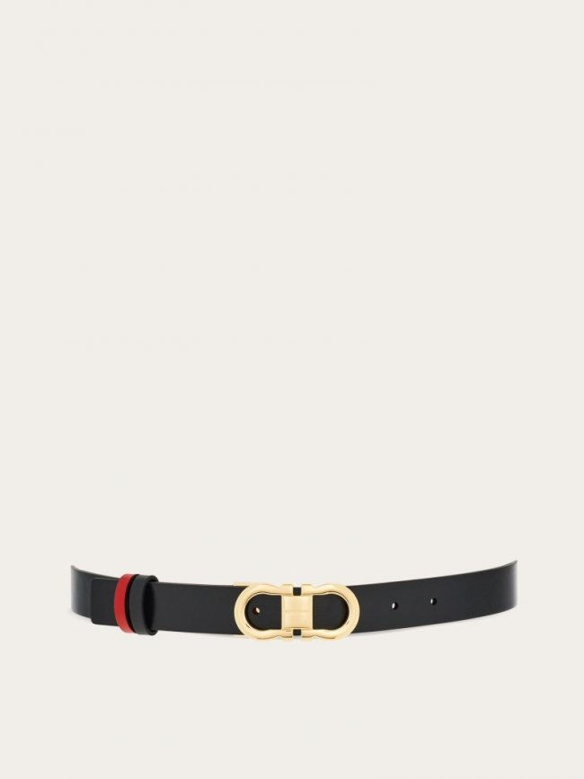 Ferragamo Women's Reversible And Adjustable Gancini Belt - Black/Flame Red | Quick Ship!