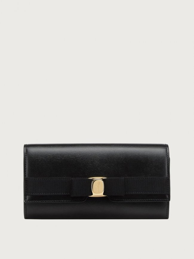 Ferragamo Women's Vara Bow Continental Wallet - Black | Quick Ship!