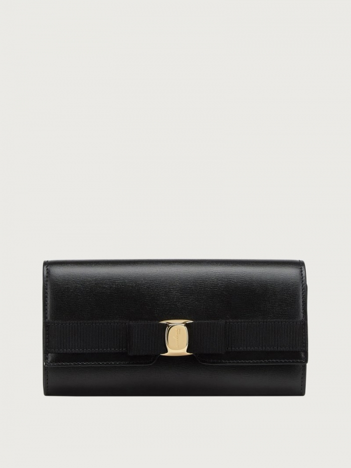 Ferragamo Women's Vara Bow Continental Wallet - Black | Quick Ship!