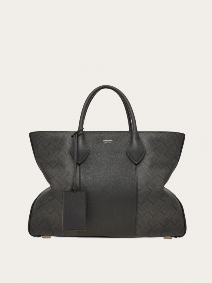 Ferragamo Men's Bicolor Tote Bag - Black/Grey | Quick Ship!