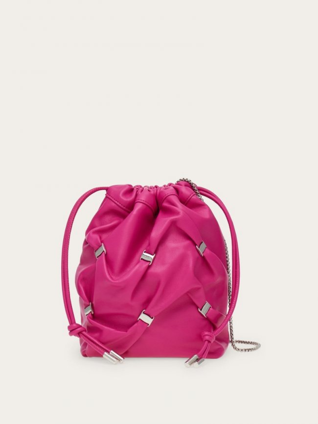 Ferragamo Women's Mini Bucket Bag With Vara Bows - Cerise Pink | Quick Ship!