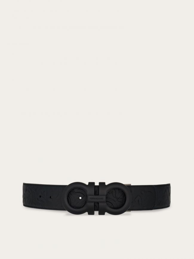 Ferragamo Men's Reversible And Adjustable Gancini Belt - Midnight Blue/Black | Quick Ship!