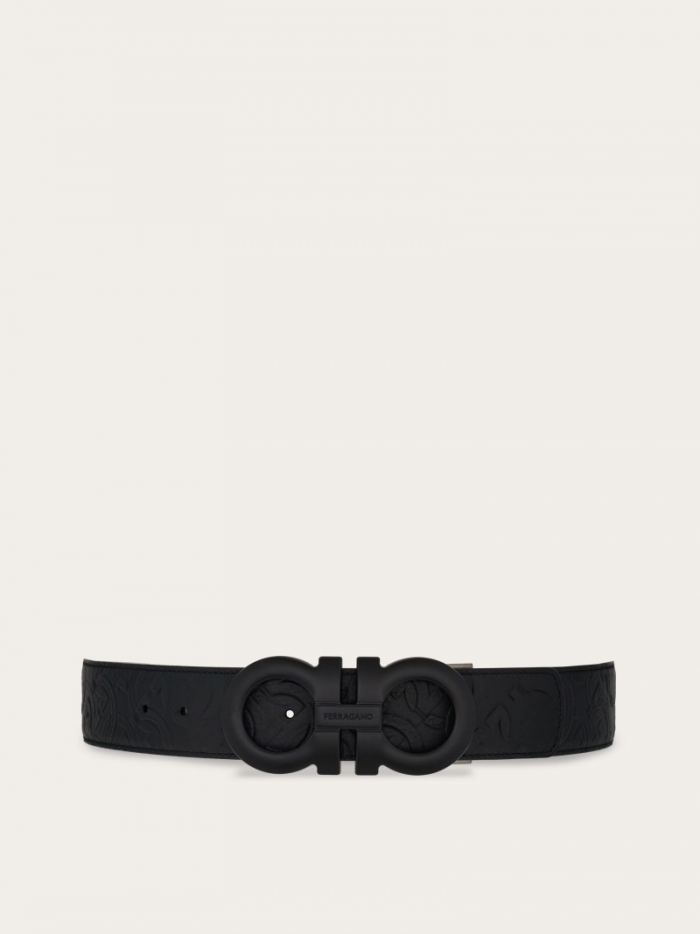 Ferragamo Men's Reversible And Adjustable Gancini Belt - Midnight Blue/Black | Quick Ship!