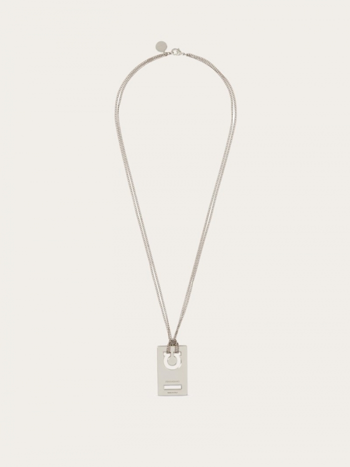 Ferragamo Men's Monogram Pendant Necklace - Palladium | Quick Ship!