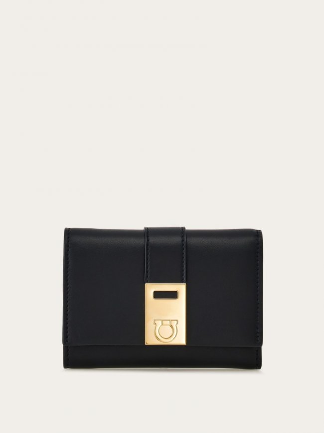 Ferragamo Women's Hug Compact Two-Tone Wallet - Black/Nylund Pink | Quick Ship!