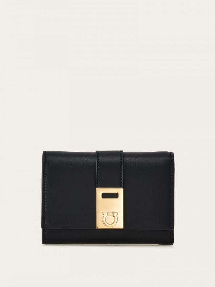 Ferragamo Women's Hug Compact Two-Tone Wallet - Black/Nylund Pink | Quick Ship!