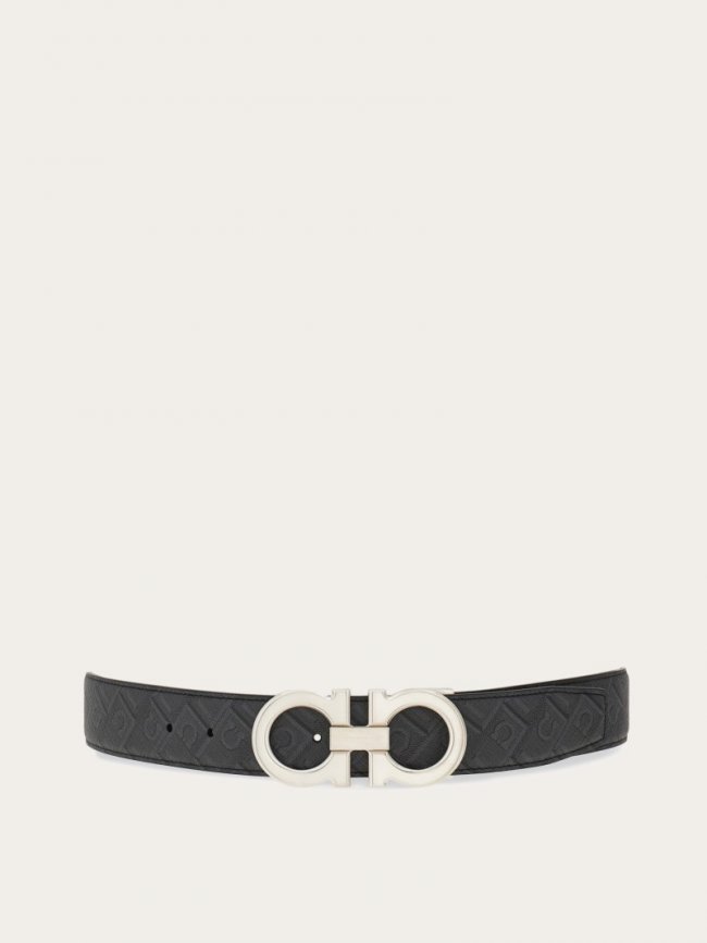 Ferragamo Men's Reversible And Adjustable Gancini Belt - Black/Grey | Quick Ship!