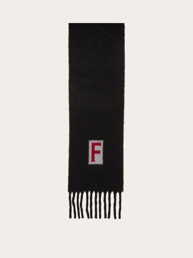Ferragamo Men's Scarf With Jacquard Detailing - Red/Black | Quick Ship!