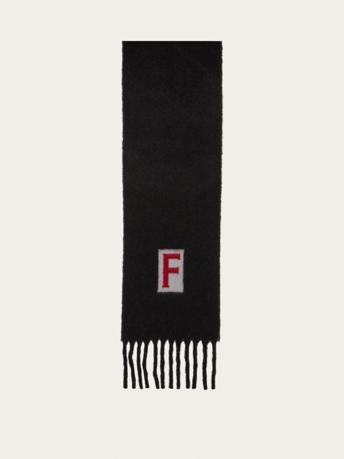 Ferragamo Men's Scarf With Jacquard Detailing - Red/Black | Quick Ship!