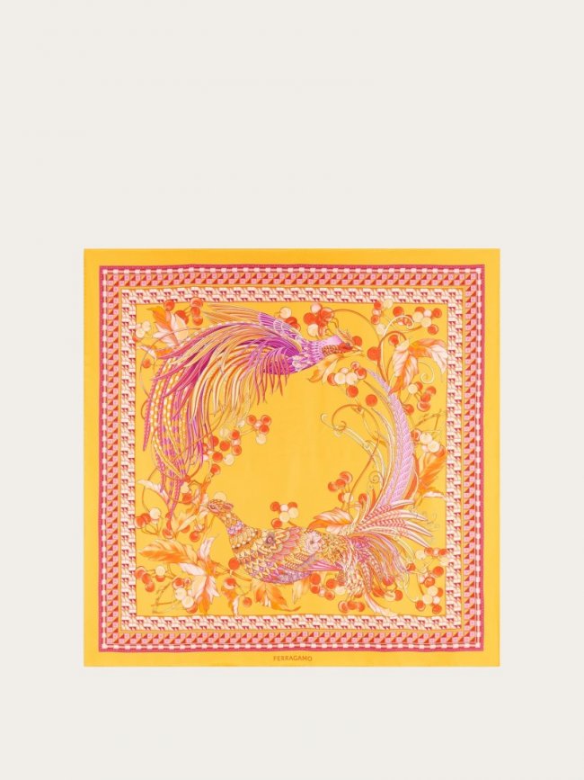 Ferragamo Women's Animal Print Silk Scarf - Orange/Fuchsia | Quick Ship!