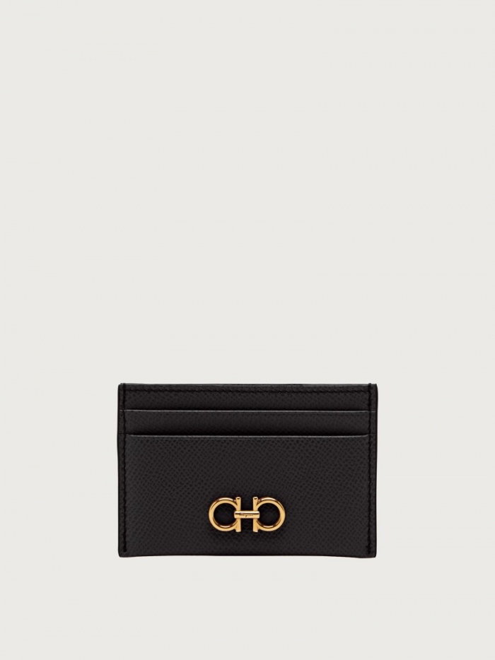 Ferragamo Women's Gancini Credit Card Holder - Black | Quick Ship!