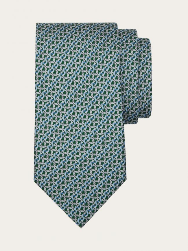 Ferragamo Men's Gancini Print Silk Tie - Green | Quick Ship!