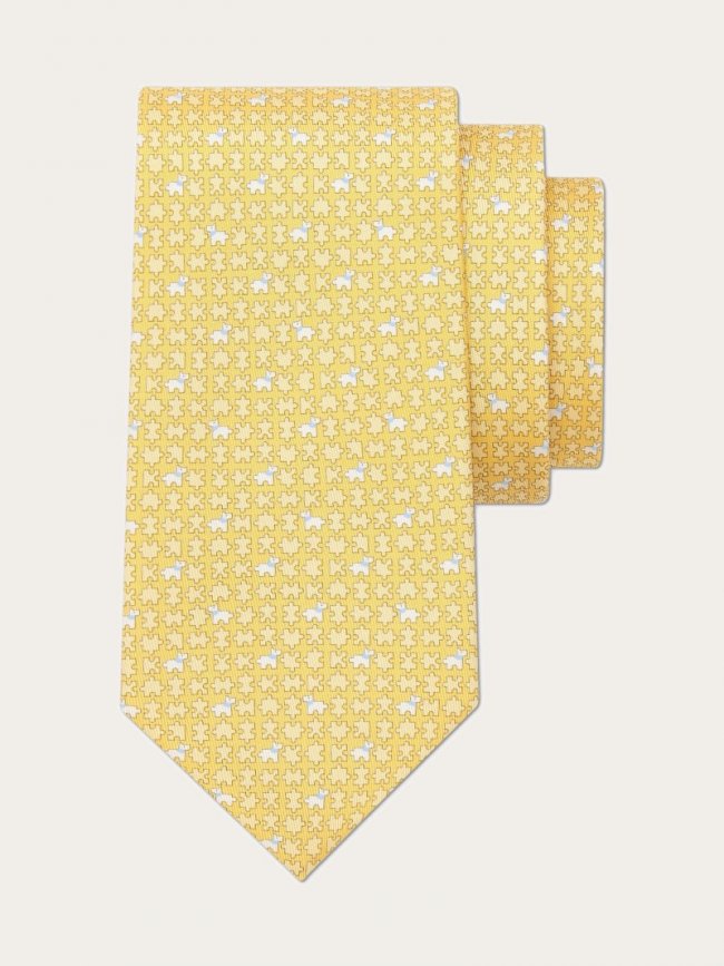 Ferragamo Men's Puzzle Print Silk Tie - Yellow | Quick Ship!