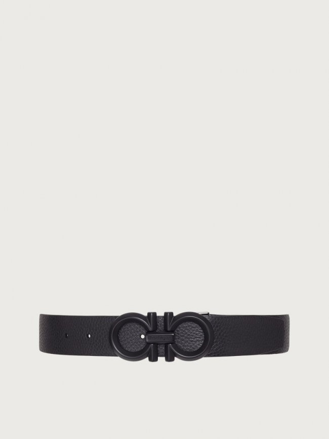 Ferragamo Men's Reversible And Adjustable Gancini Belt - Black/Asphalt Grey | Quick Ship!