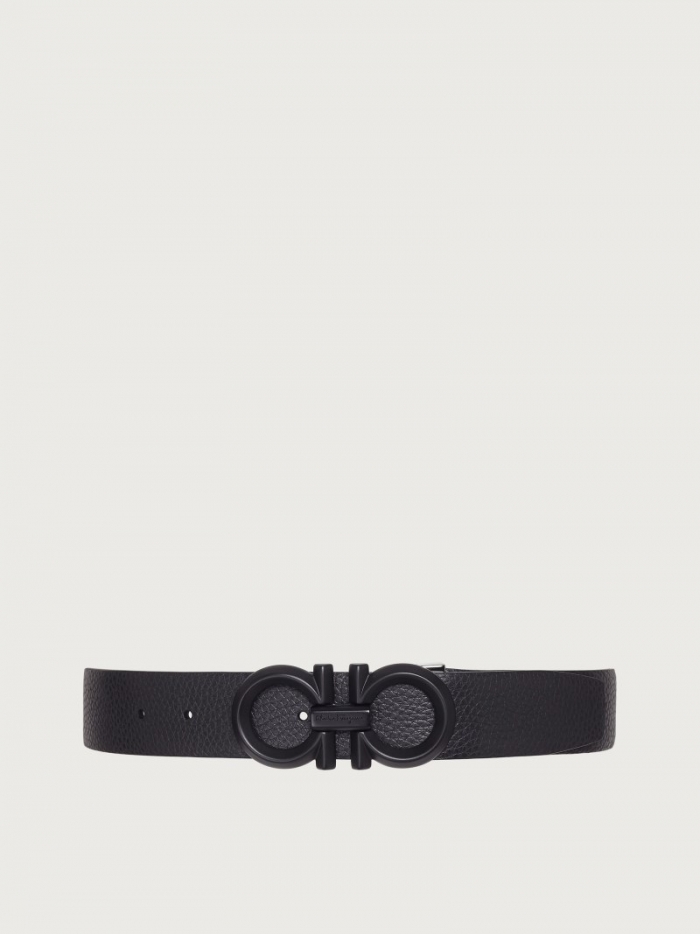 Ferragamo Men's Reversible And Adjustable Gancini Belt - Black/Asphalt Grey | Quick Ship!
