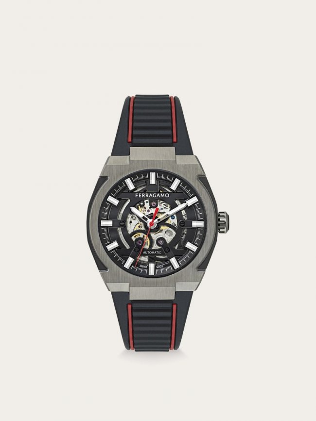 Ferragamo Men's Supreme Skeleton Watch - Ip Gun/Black | Quick Ship!