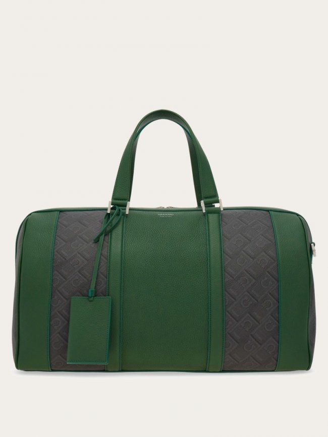 Ferragamo Men's Bicolor Duffel Bag - Black/Grey/Forest Green | Quick Ship!