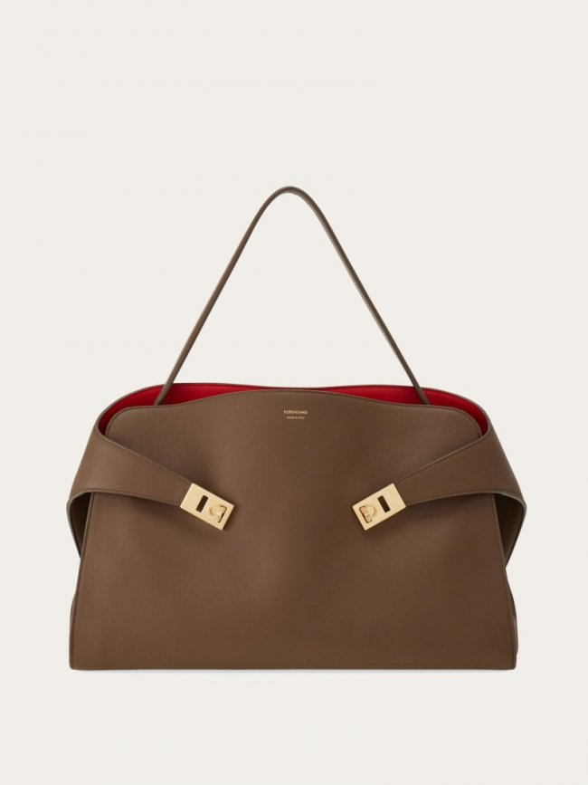 Ferragamo Women's Hug Soft Bicolor Shoulder Bag - Clay | Quick Ship!