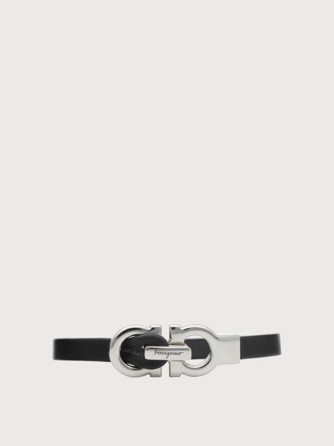 Ferragamo Men's Gancini Bracelet - Black (Size 17) | Quick Ship!