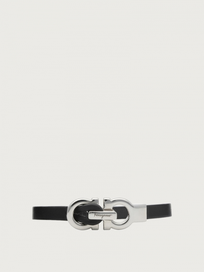 Ferragamo Men's Gancini Bracelet - Black (Size 17) | Quick Ship!