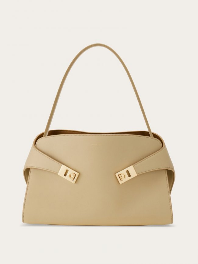 Ferragamo Women's Hug Soft Bicolor Shoulder Bag - Stone/Burnt Ocra | Quick Ship!