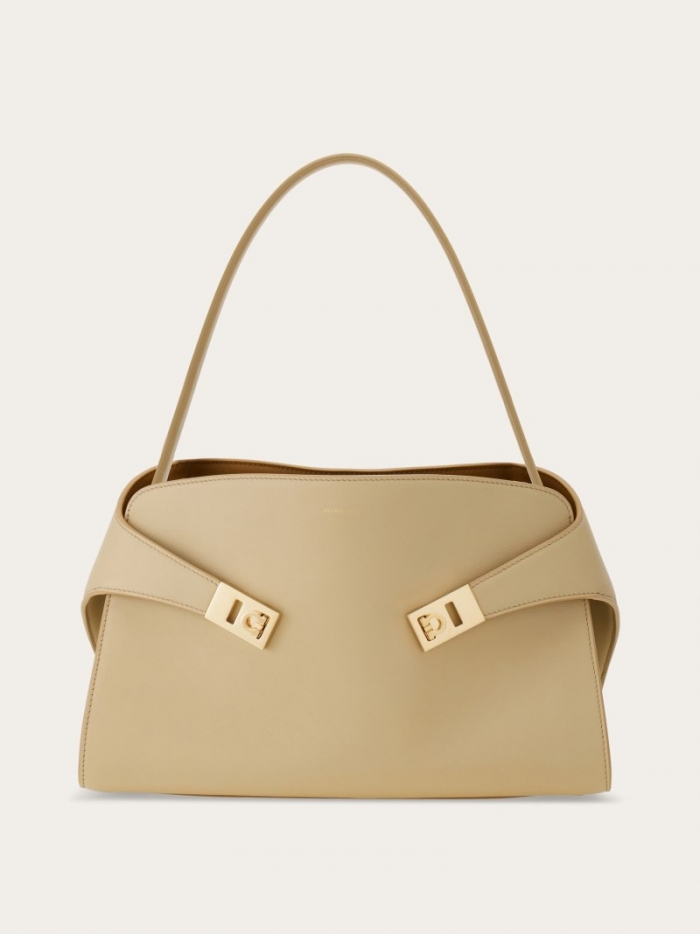 Ferragamo Women's Hug Soft Bicolor Shoulder Bag - Stone/Burnt Ocra | Quick Ship!