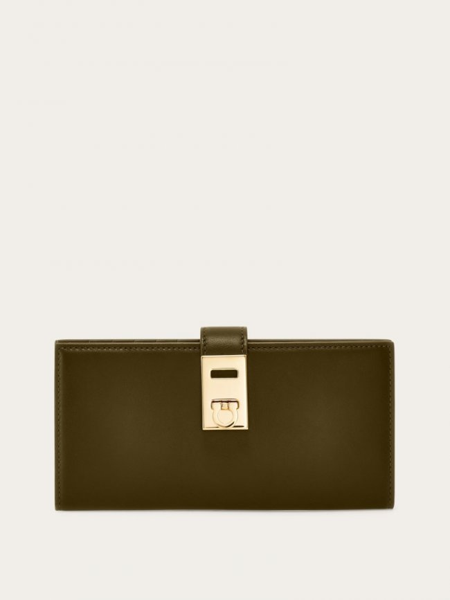 Ferragamo Women's Hug Continental Wallet - Olive Green | Quick Ship!