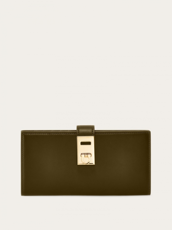 Ferragamo Women's Hug Continental Wallet - Olive Green | Quick Ship!
