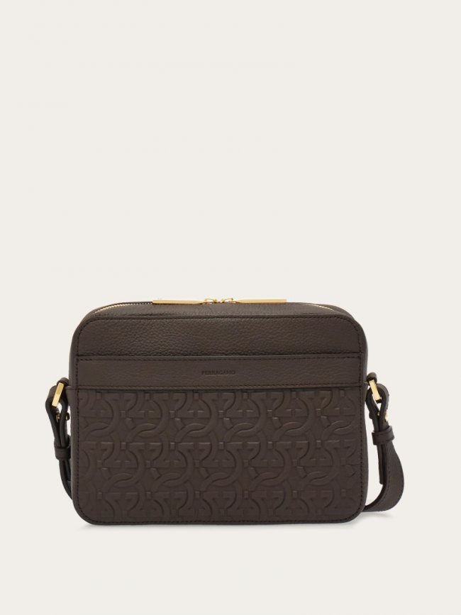 Ferragamo Men's Embossed Gancini Crossbody Bag - Testa Di Moro | Quick Ship!