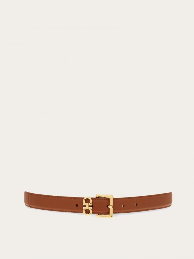 Ferragamo Women's Double Gancini Fixed Belt - Cognac | Quick Ship!
