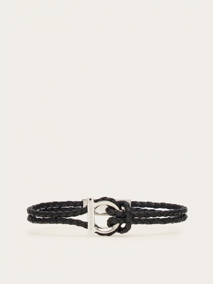Ferragamo Men's Gancini Bracelet - Black (Size 19) | Quick Ship!