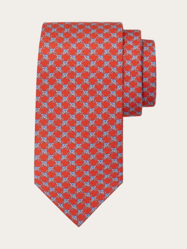 Ferragamo Men's Cyclist Print Silk Tie - Red | Quick Ship!