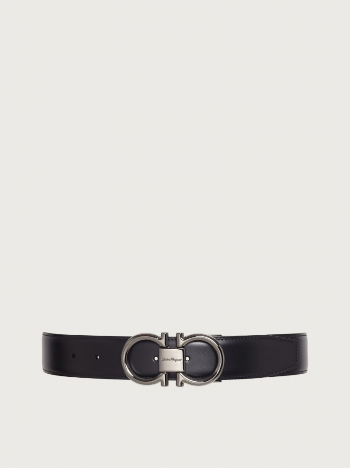 Ferragamo Men's Reversible And Adjustable Gancini Belt - Black/Hickory | Quick Ship!
