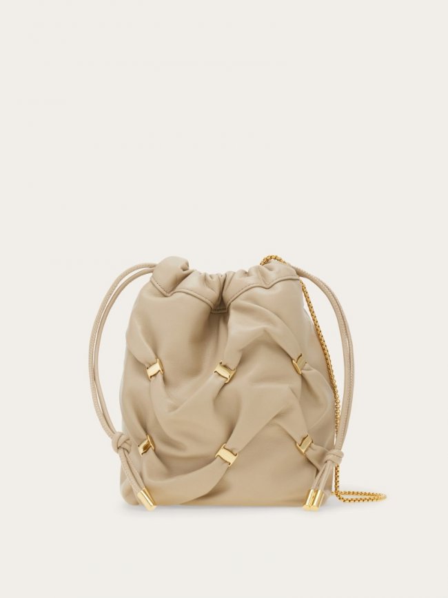 Ferragamo Women's Mini Bucket Bag With Vara Bows - Stone | Quick Ship!