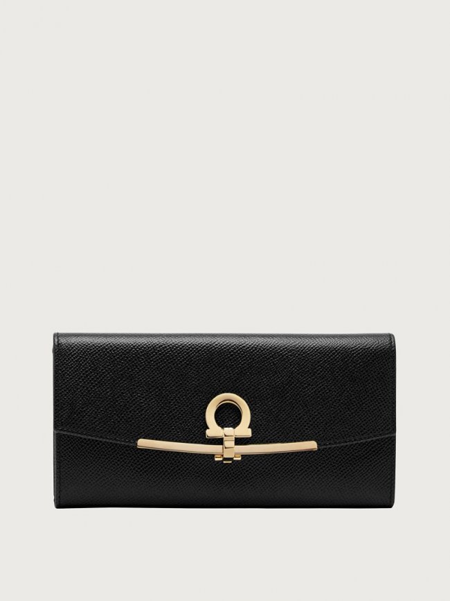 Ferragamo Women's Gancini Continental Wallet - Black | Quick Ship!