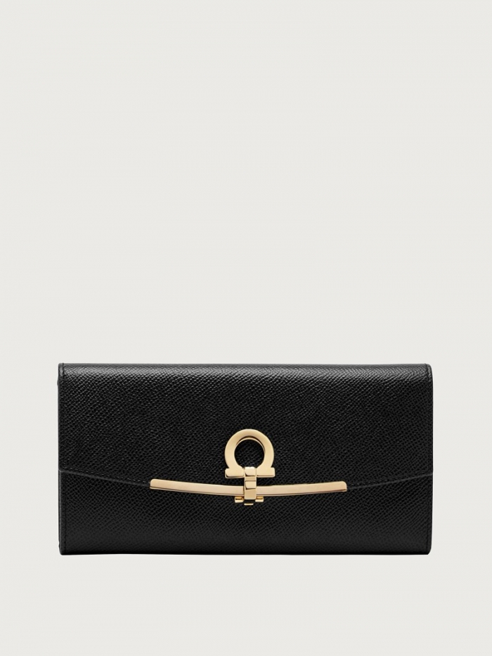 Ferragamo Women's Gancini Continental Wallet - Black | Quick Ship!