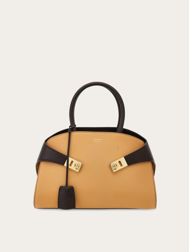 Ferragamo Women's Hug Bicolor Handbag - Light Camel/Testa Di Moro | Quick Ship!