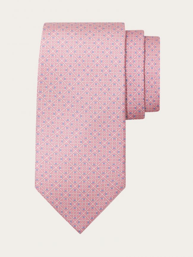 Ferragamo Men's Square Gancini Print Silk Tie - Pink | Quick Ship!