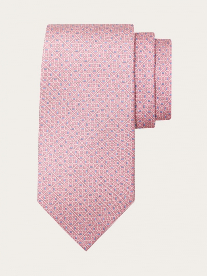 Ferragamo Men's Square Gancini Print Silk Tie - Pink | Quick Ship!